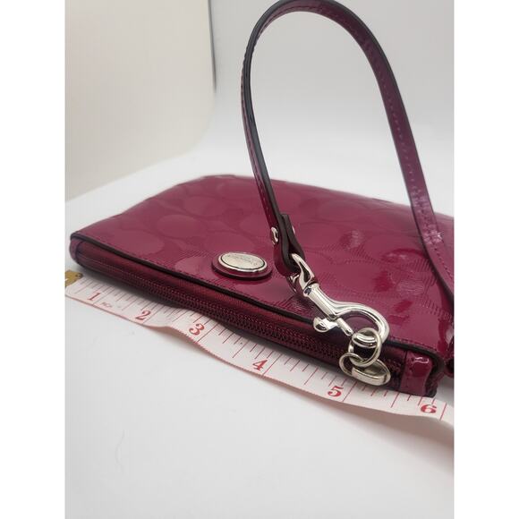 Coach Signature Merlot Red Embossed Patent Wallet Wristlet - Picture 6 of 6